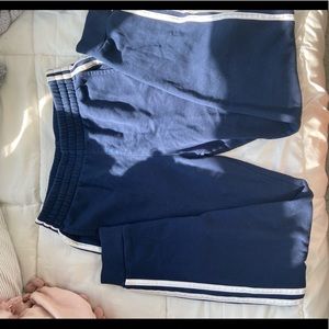 Boys navy blue and white striped adidas sweats